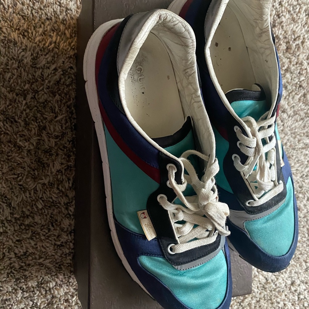 Satin Gucci web runner sneakers